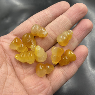 冰种俏黄色黄龙玉立体小葫芦吊坠 四海玉器 小号玉葫芦挂件玉坠