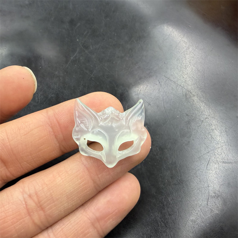 四海玉器 冰种浅蓝色玉髓玛瑙狐狸面具吊坠 狐狸头挂件 玉坠