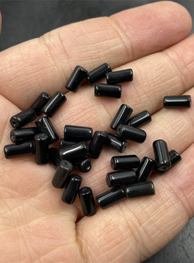 四海玉器 DIY饰品配件天然正品黑玛瑙桶珠散珠 黑色玉石长珠圆柱
