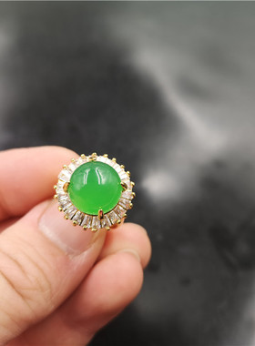 玉器925银可伸缩圆形玛瑙戒指