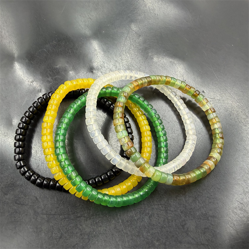 四海玉器 新款5毫米玉髓玛瑙小号平安扣手链 隔珠隔片手串