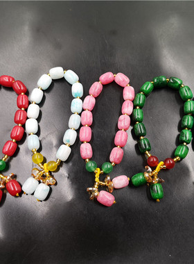 四海玉器  新款女式蓝色天河石筒珠玉手串 粉色桃花玉手串特价