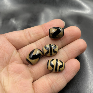 四海玉器 藏式复古做旧牙黄色虎牙天珠玛瑙筒珠 勒子 米珠散珠