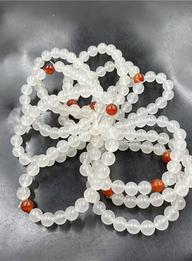 四海玉器 新款8毫米冰白色金丝玉圆珠手链 女款白玉小珠手串 特价