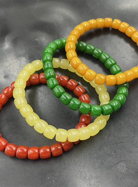 黄龙玉老型珠手链 烟紫色玉石筒珠手串 平安扣手链 红色筒珠手链