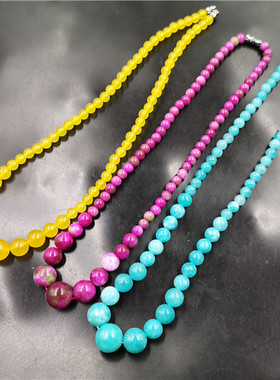 四海玉器 精品高端蓝色仿天河石塔链 项链 黄龙玉塔链 女款锁骨链