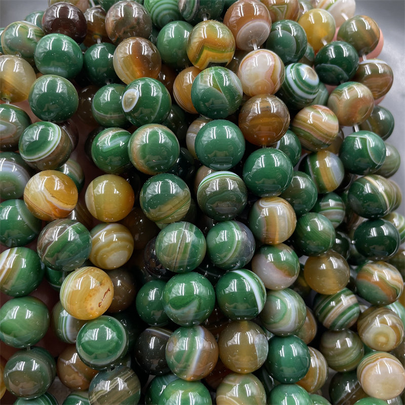 四海玉器 diy饰品配件14毫米孔雀绿缠丝玛瑙圆珠散珠 绿玉髓珠子