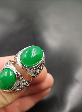 四海玉器翠绿色仿玉戒指男款特价