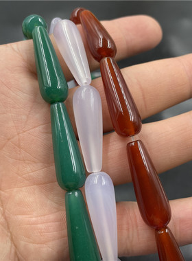 DIY饰品配件白玉髓玛瑙圆柱水滴散珠 10*30mm绿色通孔水滴珠子