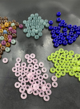 DIY饰品配件8毫米碧绿色玉石圆圈圆环 粉色大孔跑环散珠 蓝水彩色