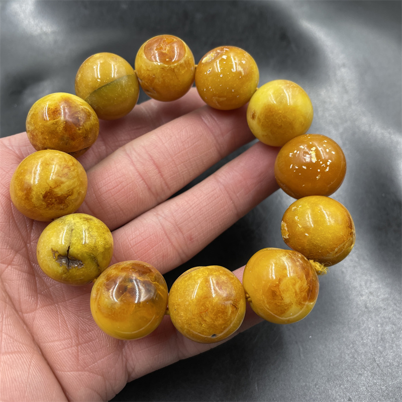 四海玉器 20毫米仿蜜蜡圆珠手链 虫眼老蜜蜡手串 特价