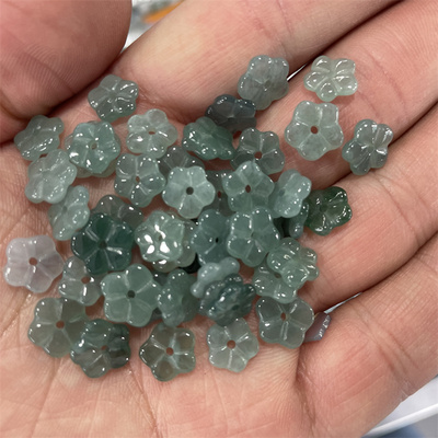 天然翡翠A货蓝水翠玉花朵散珠 冰种翡翠玉石有钱花散珠配饰