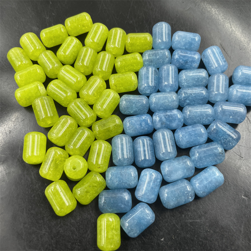 四海玉器 DIY饰品配件蓝色玉石筒珠散珠 黄绿色黄玉筒珠散珠