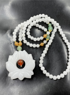 金丝玉毛衣链莲花吊坠