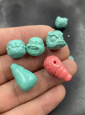 DIY饰品配件优化绿松石醒狮散珠 佛头珠子 三通 配饰散批