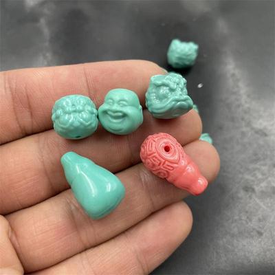 DIY饰品配件优化绿松石醒狮散珠 佛头珠子 三通 配饰散批