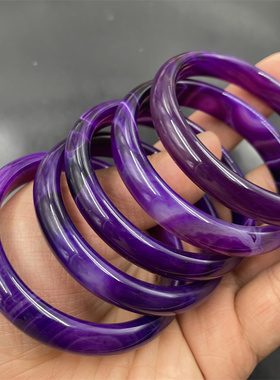 四海玉器 葡萄紫玛瑙手镯 女款小号紫色玉髓手镯 玉镯子