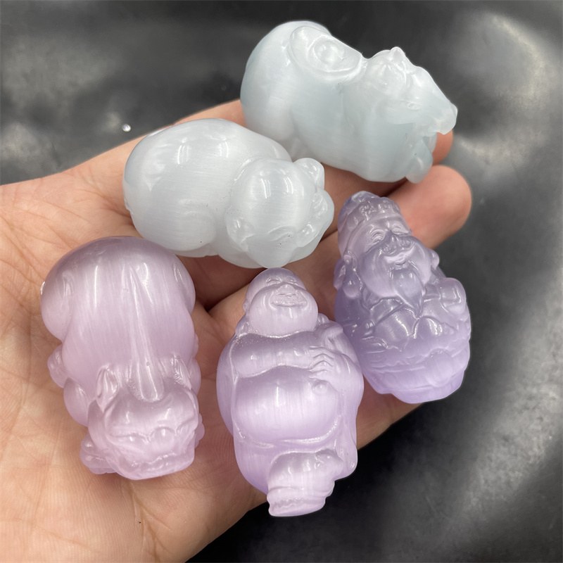 冰种猫眼石弥勒佛吊坠 立体貔貅挂件 白猫眼生肖珠 马上发财挂件