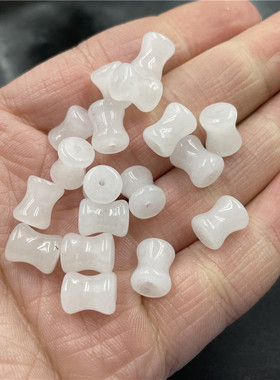 四海玉器 DIY饰品配件新疆白玉金丝玉竹节散珠 白色节节高玉珠子