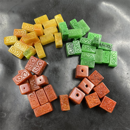 DIY饰品配件干青铁龙生翠玉雕花方形筒珠长柱 红翡翠玉管珠方形珠