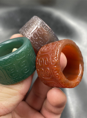 绿色回纹雕花玛瑙扳指 男款大号红玛瑙指环 灰色玛瑙扳指 特价
