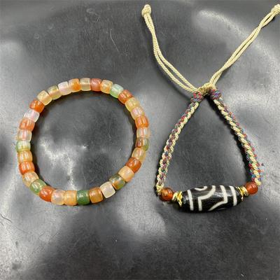 四海玉器 冰种彩色玛瑙小号算盘珠手链 可伸缩2眼天珠玛瑙手串