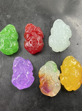 紫罗兰巴山翠玉小貔貅吊坠 立体小号双孔绿色玉貔貅 黄玉貔貅彩色