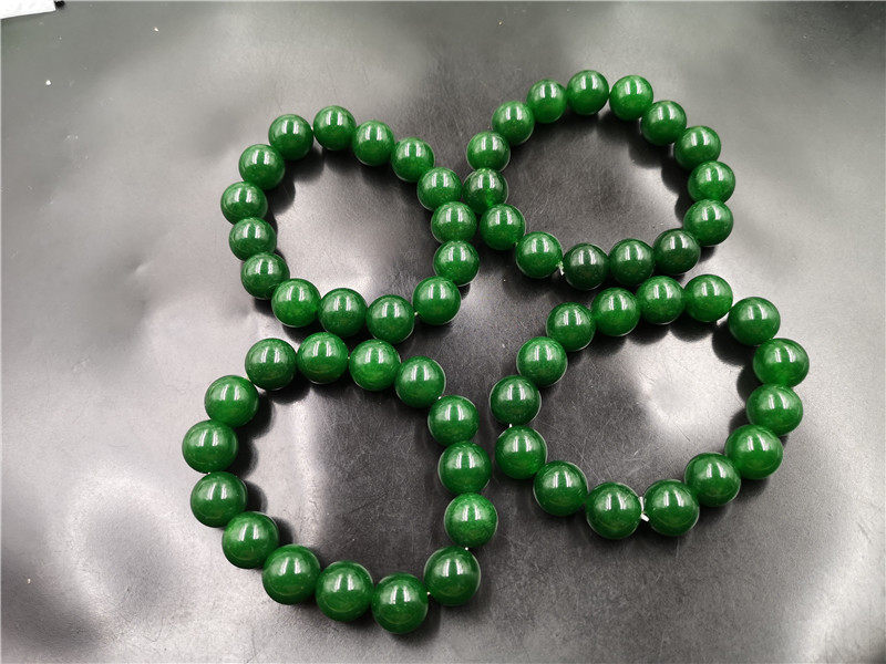 四海玉器 13毫米碧绿色马来玉圆珠手链 翠绿色玉手串 特价