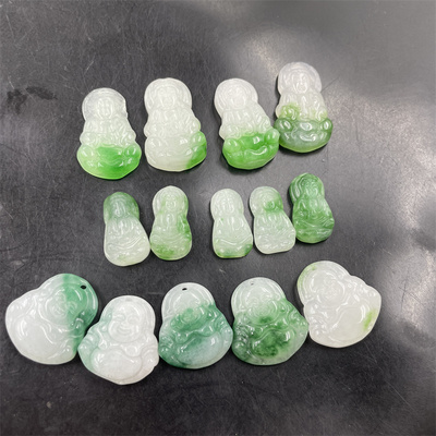 四海玉器 白底青巴山翠玉小观音吊坠 小佛挂件 玉坠