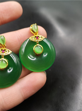 镶嵌厘米绿玉髓平安扣吊坠玛瑙