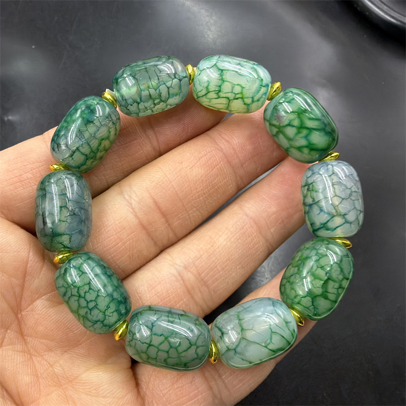 四海玉器 新款绿色龙纹玛瑙筒珠手链 手串 特价