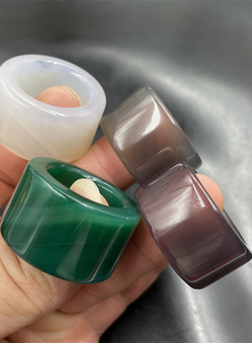 四海玉器 男款白玉髓扳指 绿色玛瑙指环 灰色玉扳指 烟紫色指环