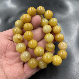 四海玉器 12毫米黄龙玉圆珠手链 天然黄玉石手串 特价