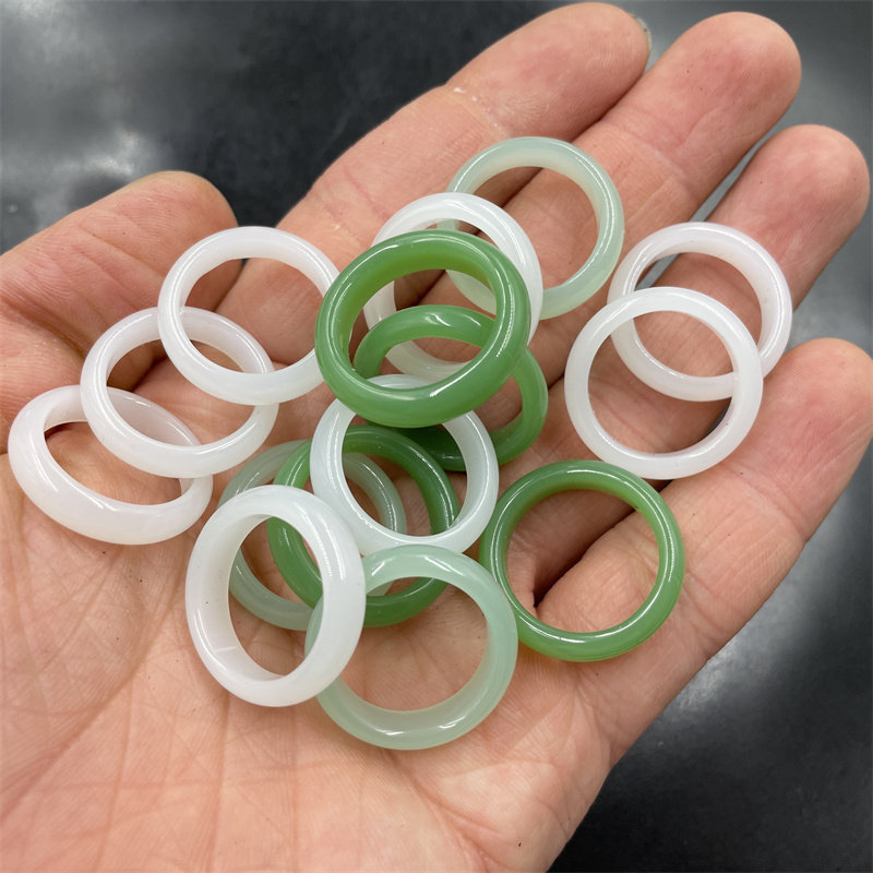 四海玉器 新款碧绿色仿玉戒指 戒圈 跑环 白玉戒指 特价