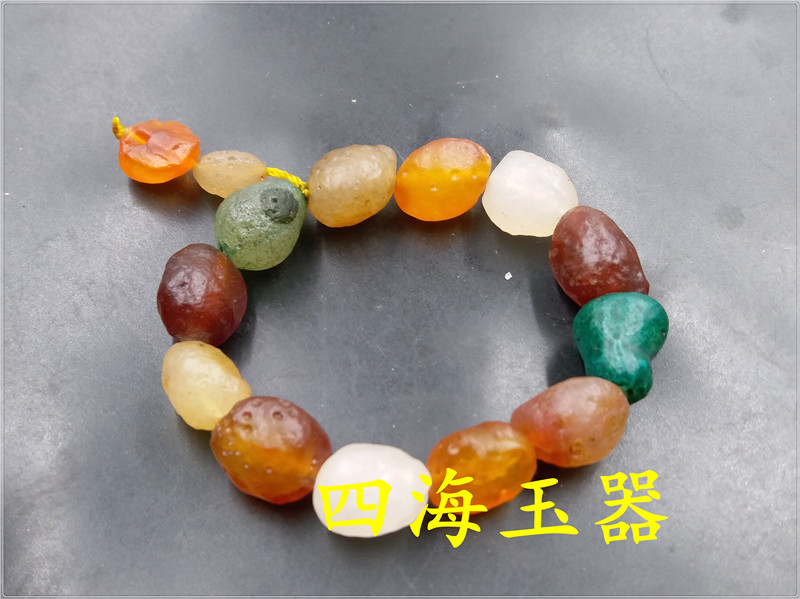 四海玉器 新款天然正品阿拉善玛瑙原石手链 多宝珠玛瑙手串 特价