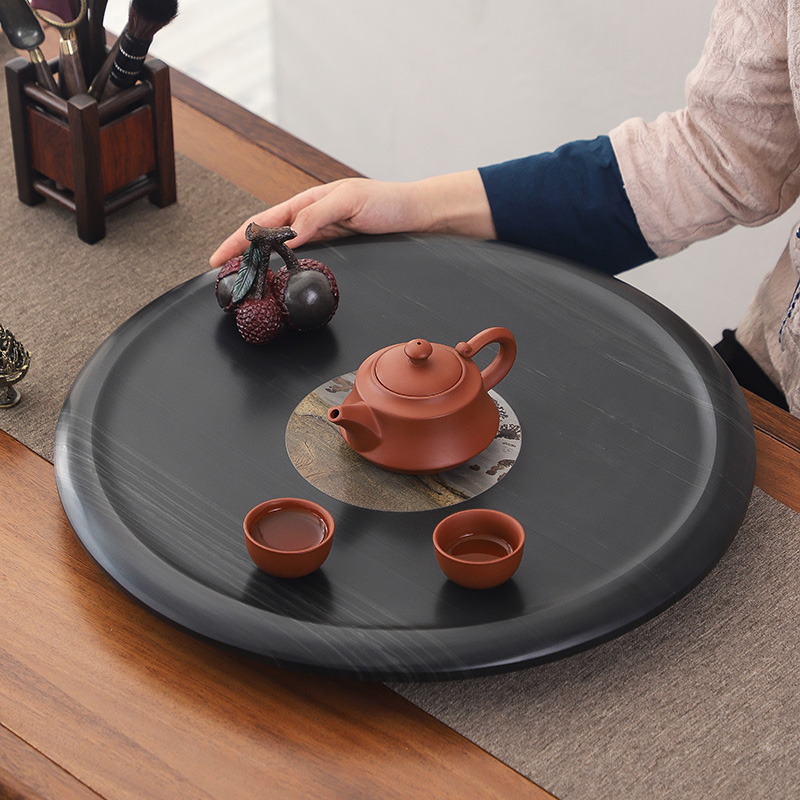 圆形天然整块大小号黑石头茶盘