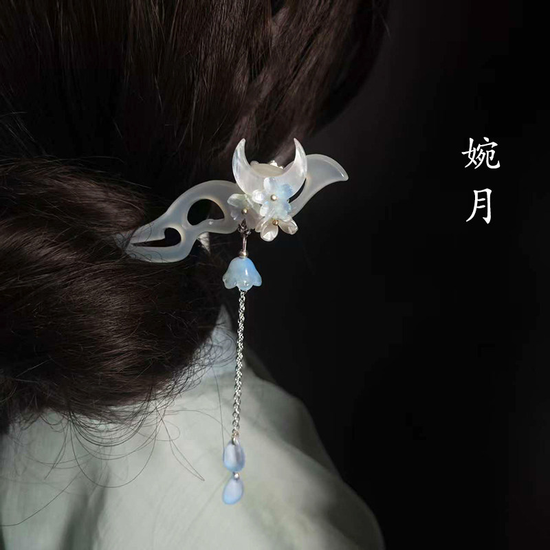 小曹手工原创古风月牙花朵发簪