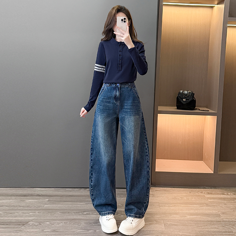 秋季新款长袖打底衫弯刀阔腿裤两件套女气质减龄显瘦小个子洋气潮