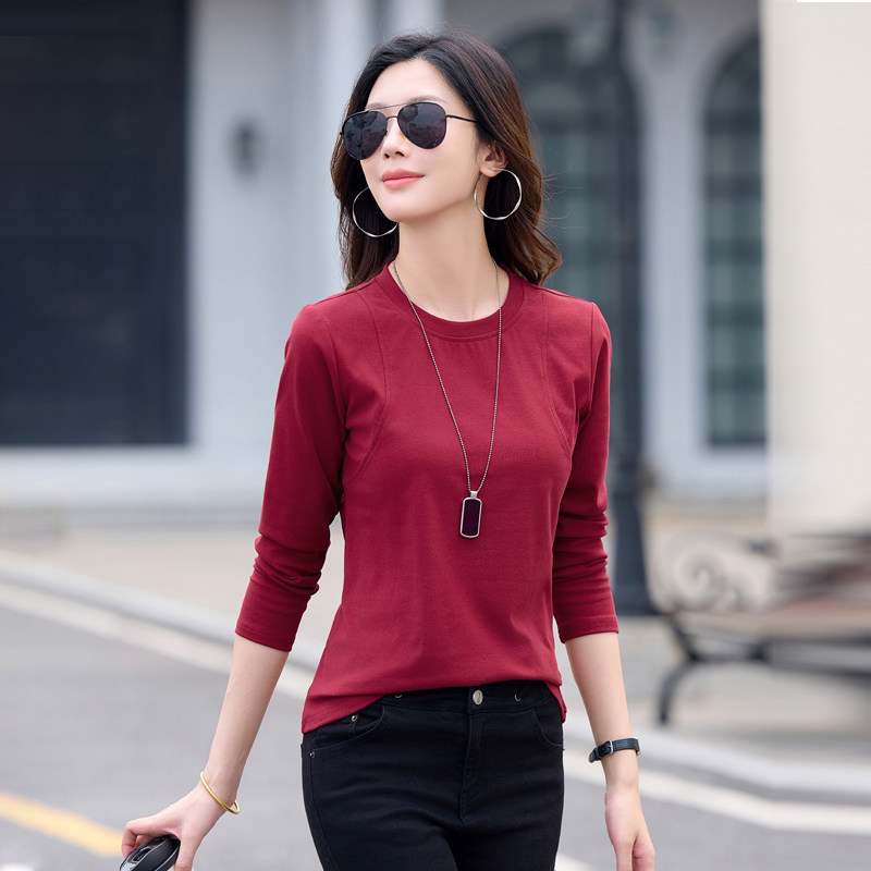 2026早春新款气质显瘦圆领长袖t恤女鱼骨线内搭打底衫小个子洋气
