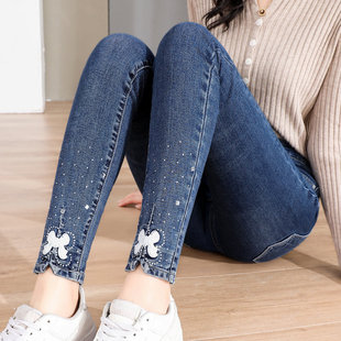 弹力秋冬新款牛仔裤女土小脚裤蝴蝶结修身显瘦不加绒jeans时尚潮