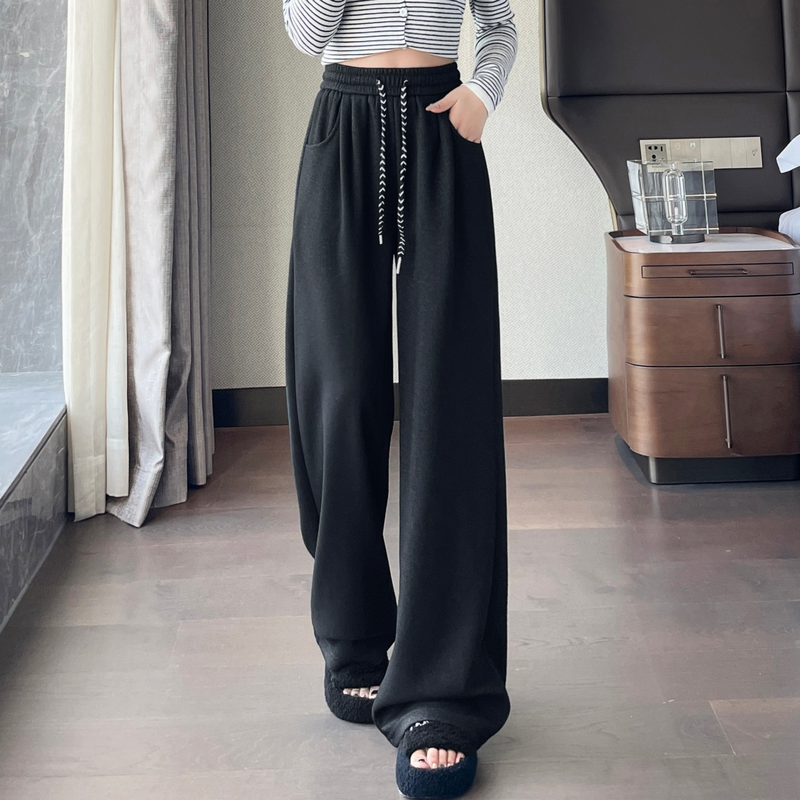 黑色秋冬季新款加绒休闲直筒香蕉裤女垂感加长高个子大码胖妹妹潮