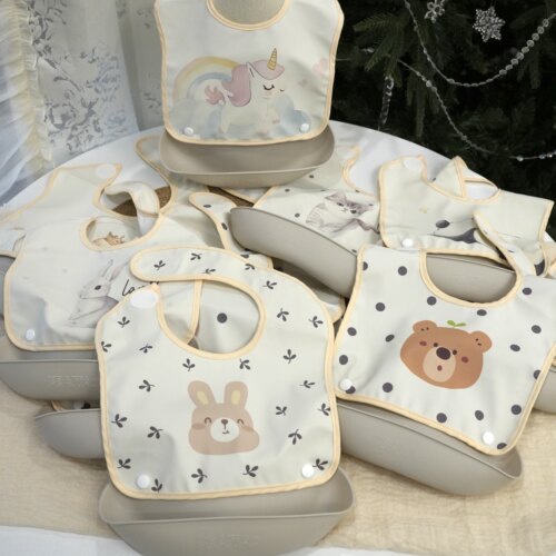 【Ailyer Kim】宝宝吃饭围兜TPE饭兜婴儿辅食PU皮防水6月龄-5岁