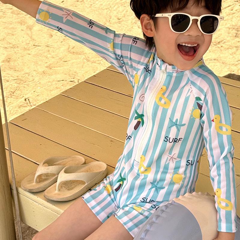 儿童泳衣男童连体泳装2026新款男宝宝长袖防晒幼儿温泉沙滩游泳衣