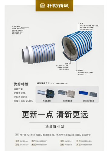 新风消音管风管TPV软管新风系统消音器通用管道风机消音降噪软管