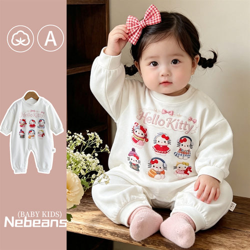 日系婴儿连体哈衣薄款长袖新生儿衣服凯蒂猫女宝宝外出爬爬服春秋
