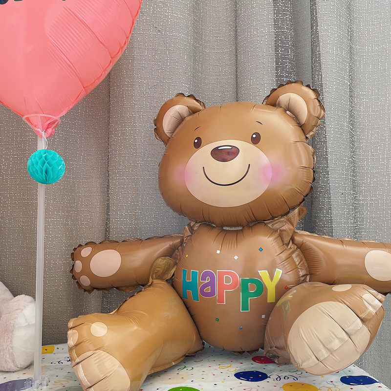 ins 小红书同款卡通抱抱熊气球儿童生日装饰背景布置装扮宝宝百天