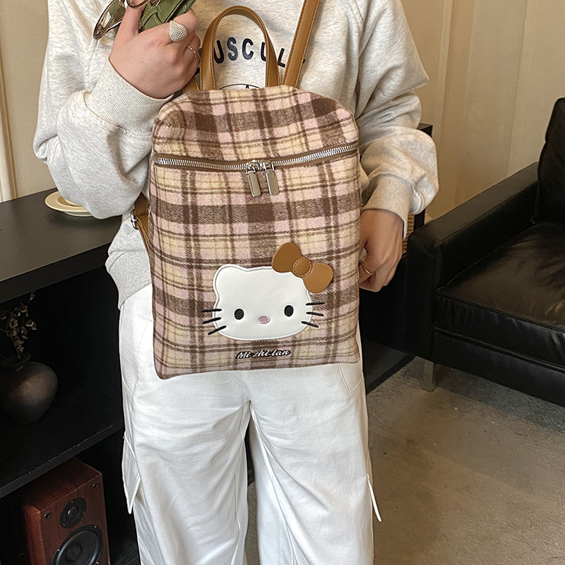 秋冬背包双肩书包大容量可爱hellokitty时尚美式格子复古出游包,箱包皮具/热销女包/男包,双肩背包,淘宝优惠券,粉丝福利购,淘宝优惠卷