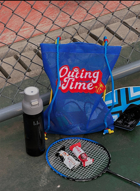 蓝色网布单肩沙滩包大容量网眼轻便出游包时尚通勤托特包简约富士