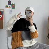秋冬韩版慵懒风拼接情侣毛衣宽松潮流套头ins个性针织衫T812-P75，男装针织衫/毛衣，星座1501