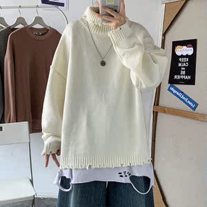 秋冬新品韩版情侣不规则毛衣ins男女宽松针织衫T802图片